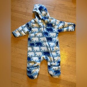 Hatley baby bunting suit fleece with built in mittens bear ears hood double zip